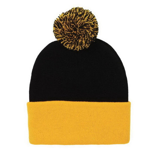 Custom Leather Patch Pom Beanie